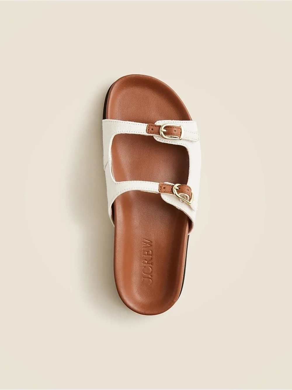 J. Crew Colbie Double Strap Buckle Sandals in Canvas & Leather Ivory/Brown Sz 9 - Picture 3 of 9